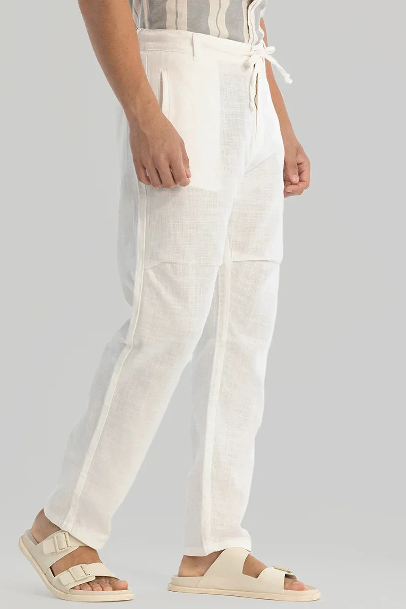 Snitch  White Plain Relaxed Fit Trousers for Men | Best Price UAE